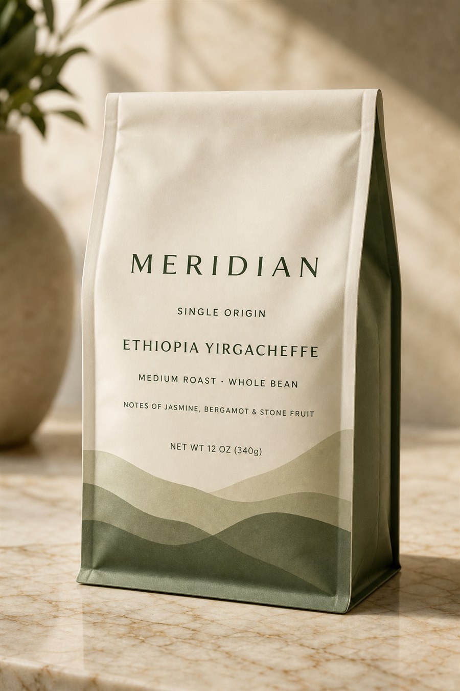 MERIDIAN single origin coffee bag — made by the Stet press, every letter exact