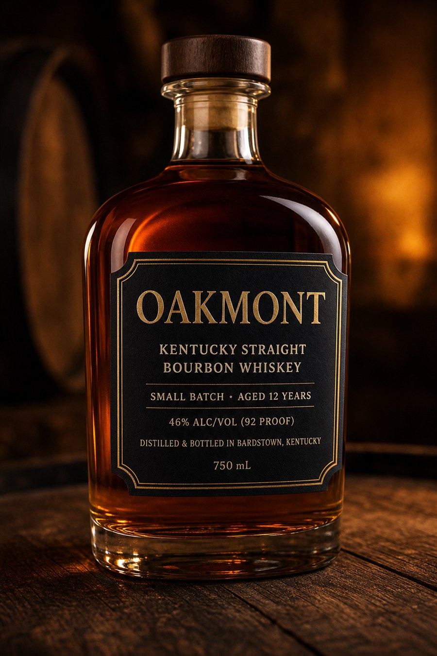 OAKMONT Kentucky straight bourbon whiskey — made by the Stet press, every letter exact