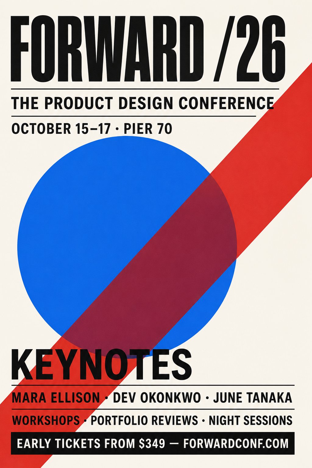 FORWARD /26 product design conference poster — specimen set by hand with the Stet method