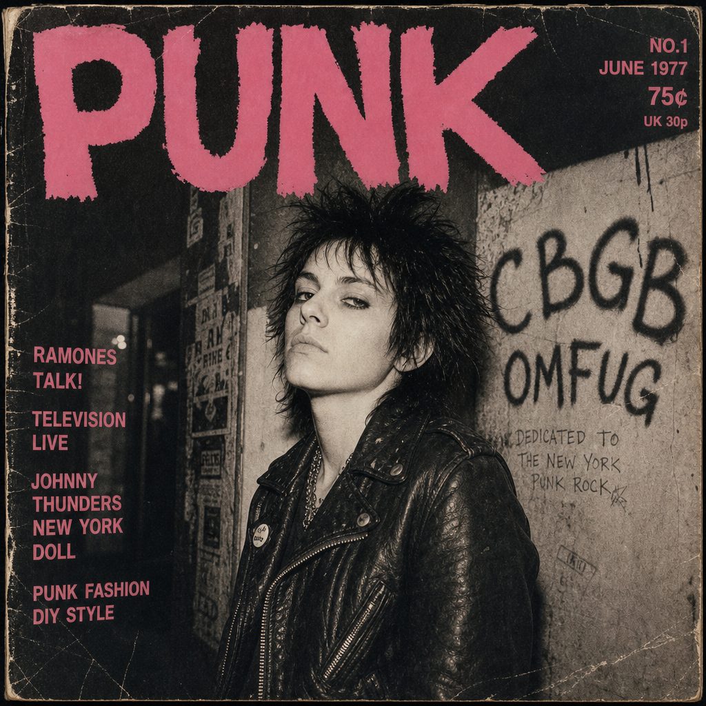 PUNK magazine No. 1, June 1977 — full cover with CBGB graffiti wall and five coverlines, pressed by Official Proofer No. 001, every letter exact